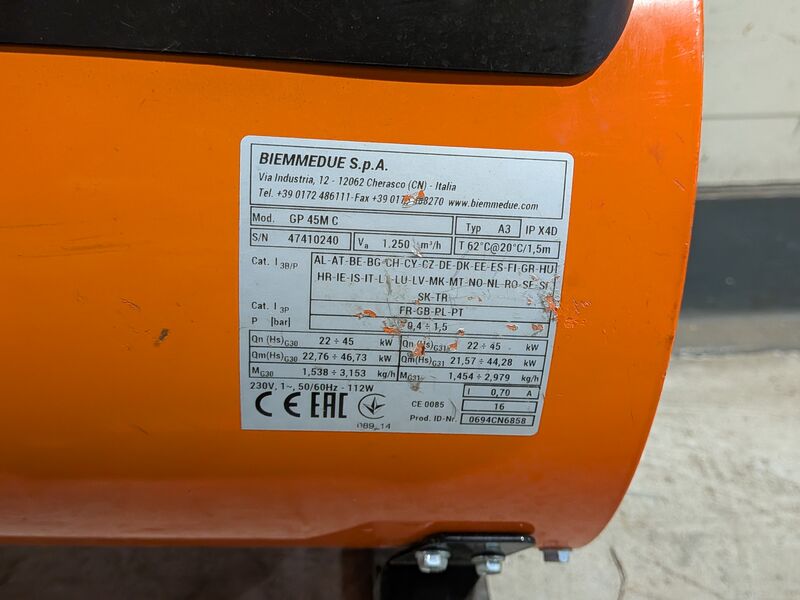 Gasheater 52kW 230V, Biemmedue, GP45M, 2016 – foto 7 – kavel bij Onlineveilingmeester, Heerenveen