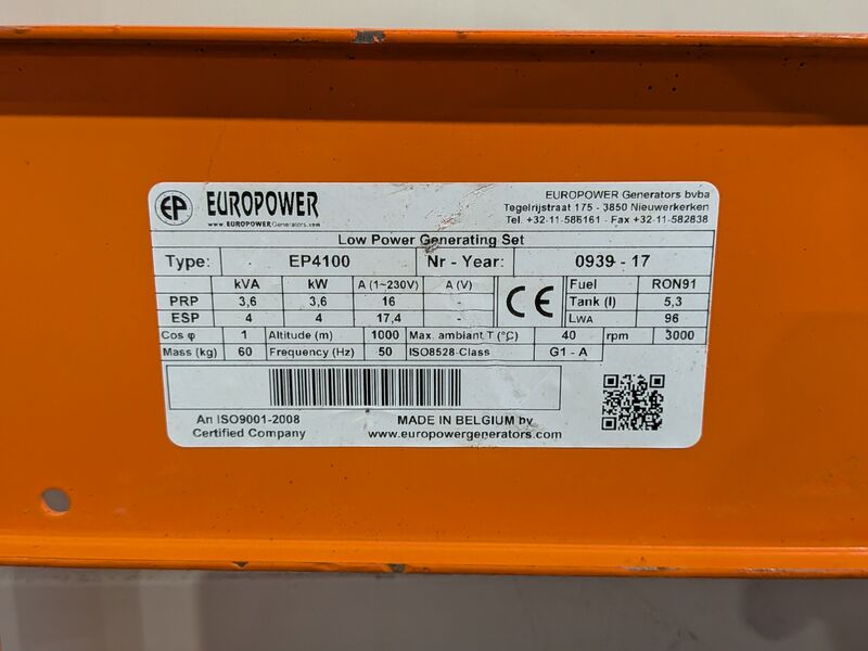 Aggregaat benzine 3,6kVA 2x230V RA e-power, EP4100, bouwjaar 2017 – foto 7 – kavel bij Onlineveilingmeester, Heerenveen