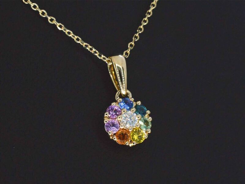 Gouden hanger met diamanten en multicolour saffieren, excl. ketting – kavel bij Onlineveilingmeester
