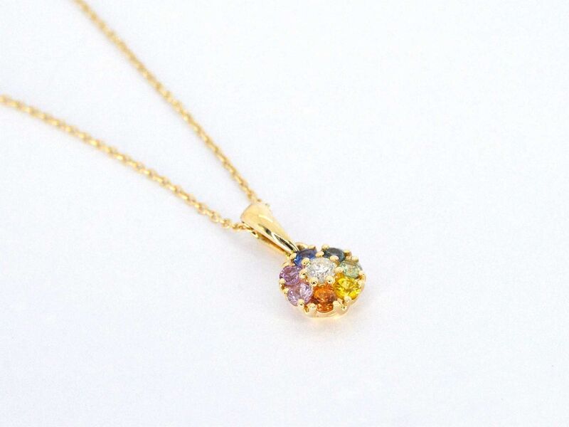 Gouden hanger met diamanten en multicolour saffieren, excl. ketting – foto 5 – kavel bij Onlineveilingmeester