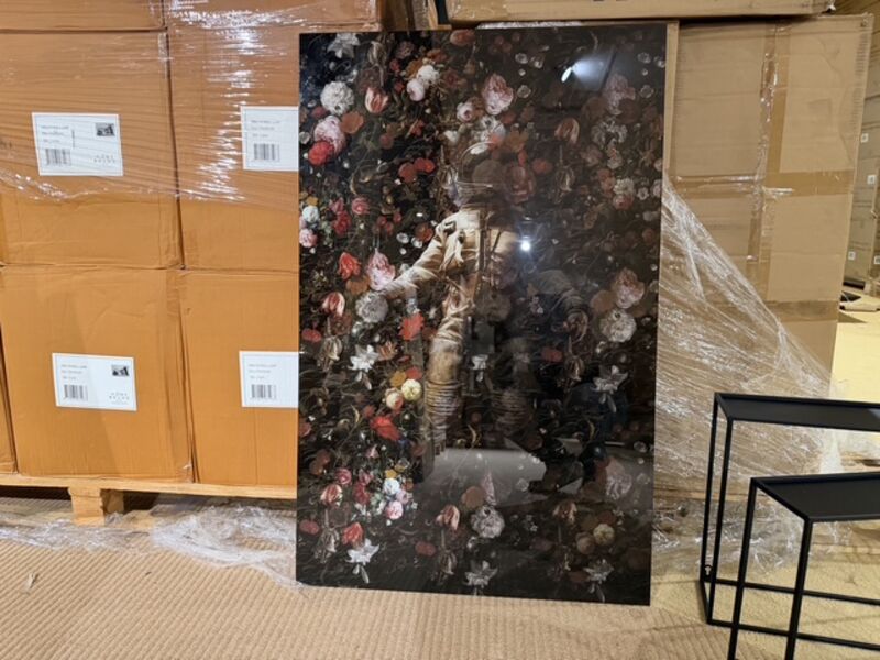 Schilderij gehard glas Astronaut bloemen Homebound