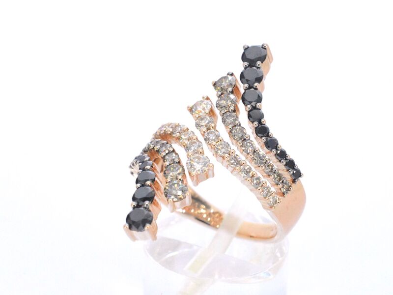 Rosé gouden ring met champagne en zwart gekleurde diamanten – foto 3 – kavel bij Onlineveilingmeester