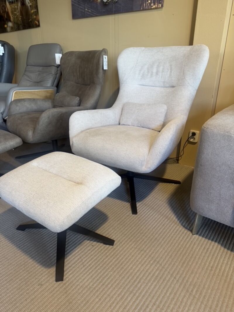 Fauteuil met voetenbank, relaxfauteuil AJ living, beige