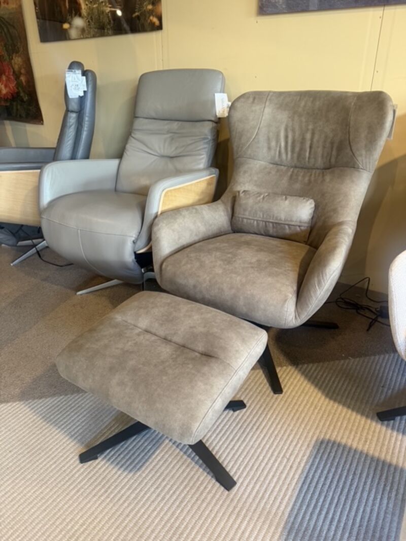 Fauteuil met voetenbank, relaxfauteuil AJ Living, stone