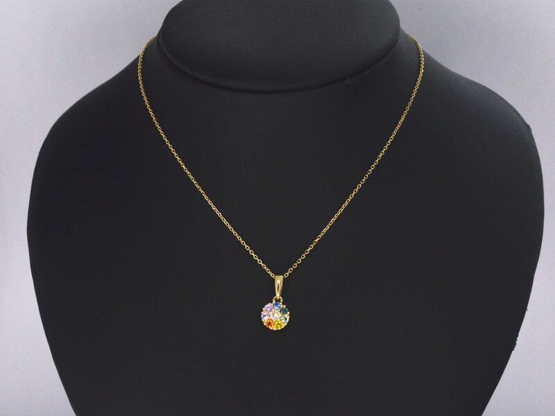 Gouden hanger met diamanten en multicolour saffieren, excl. ketting – foto 2 – kavel bij Onlineveilingmeester