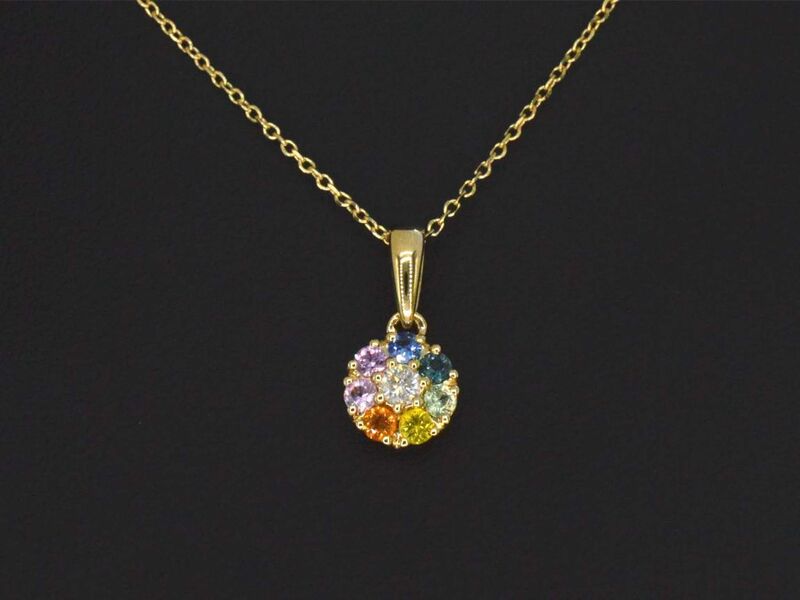 Gouden hanger met diamanten en multicolour saffieren, excl. ketting – foto 4 – kavel bij Onlineveilingmeester