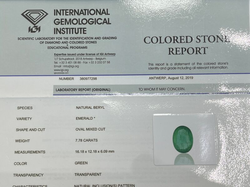 Edelsteen - 7.78 carat groene smaragd (gecertificeerd) – foto 4 – kavel bij Onlineveilingmeester