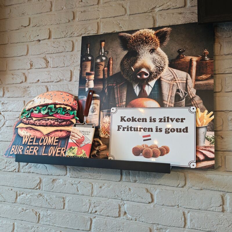 Reclameborden, hout, metaal