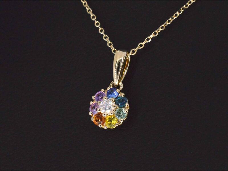 Gouden hanger met diamanten en multicolour saffieren, excl. ketting – foto 3 – kavel bij Onlineveilingmeester