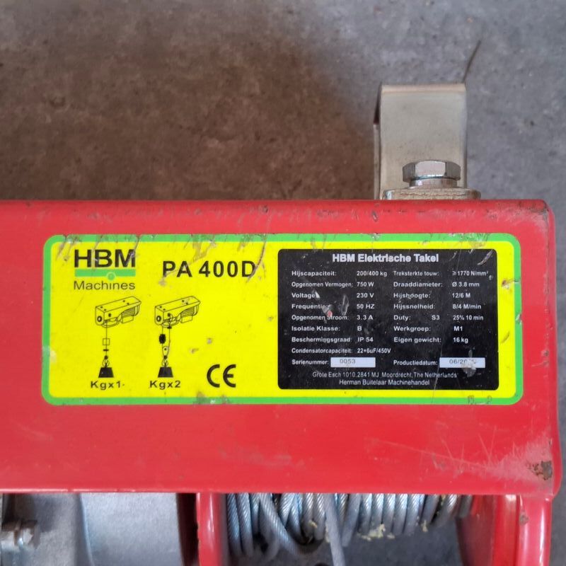 Elektrische takel, HBM, PA 400D, 2020, met hijsconstructie – foto 7 – kavel bij Onlineveilingmeester, Smilde