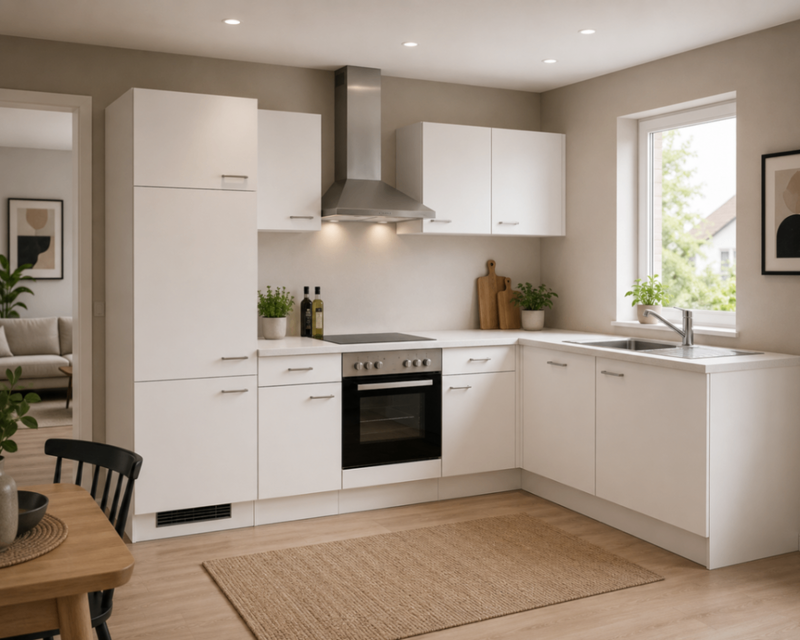 Design hoek keuken met apparatuur, Kevin, wit