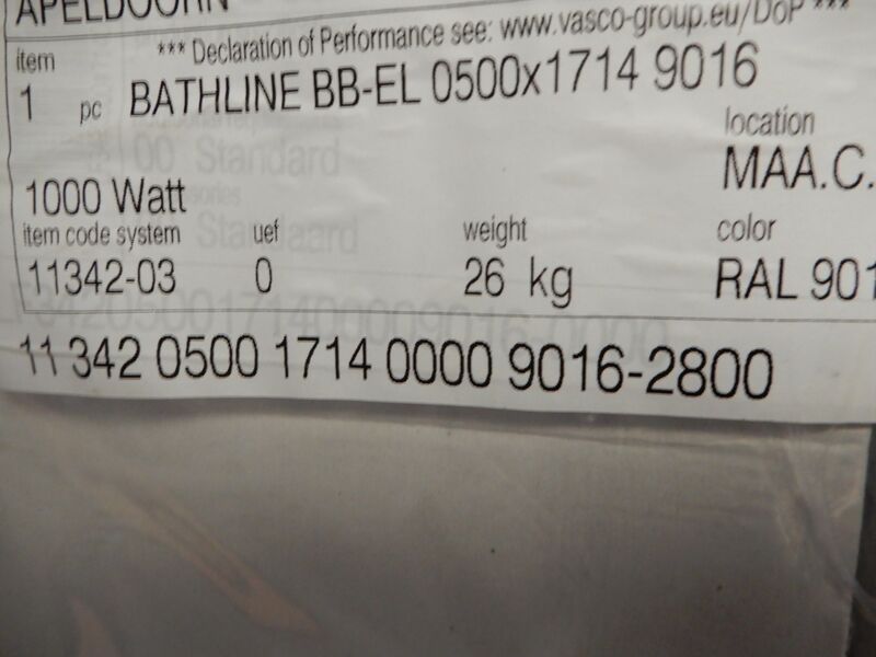 Elektrische Handdoekradiator, Vasco, Bathline BB-EL, wit, 1714x500 – foto 3 – kavel bij Onlineveilingmeester, Assen