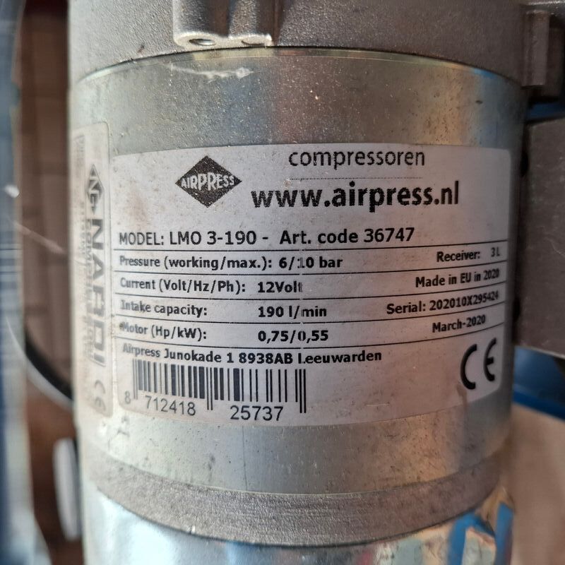 Demo compressor Airpress, LMO 3-190, bouwjaar 2020 – foto 4 – kavel bij Onlineveilingmeester, Winsum