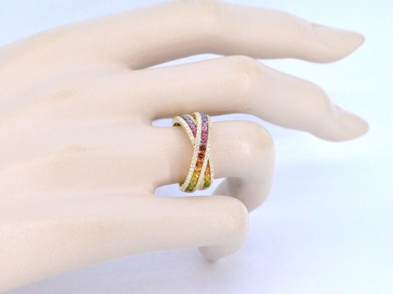 Gouden ring met diamanten en multicolour saffieren – foto 3 – kavel bij Onlineveilingmeester