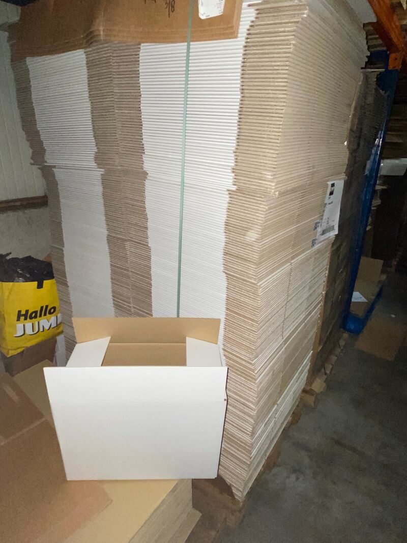 Ca. 220x Verzenddozen, dubbelgolf, wit, 48x23x35cm – kavel bij Onlineveilingmeester, Gramsbergen