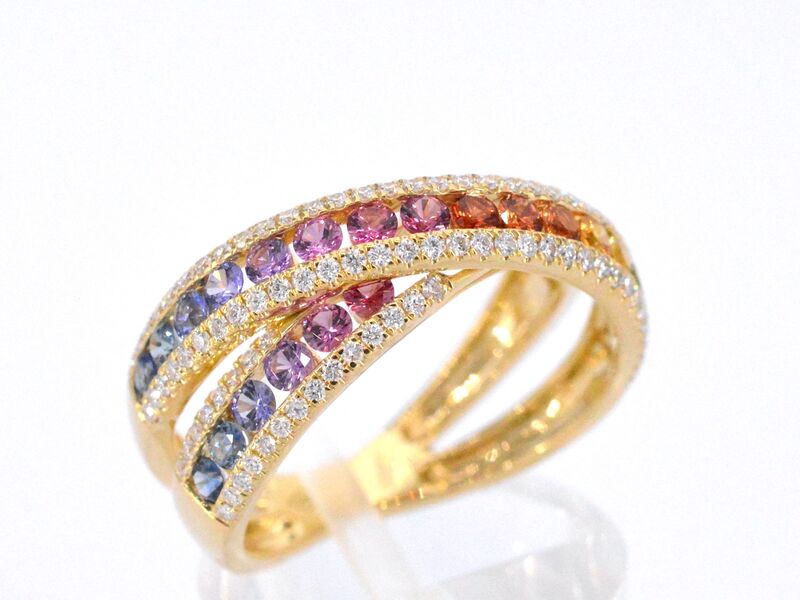 Gouden ring met diamanten en multicolour saffieren – foto 5 – kavel bij Onlineveilingmeester