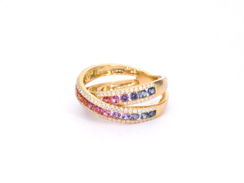 Gouden ring met diamanten en multicolour saffieren – foto 8 – kavel bij Onlineveilingmeester