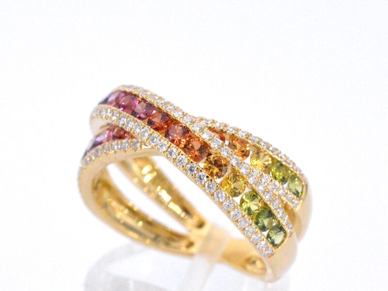 Gouden ring met diamanten en multicolour saffieren – foto 4 – kavel bij Onlineveilingmeester