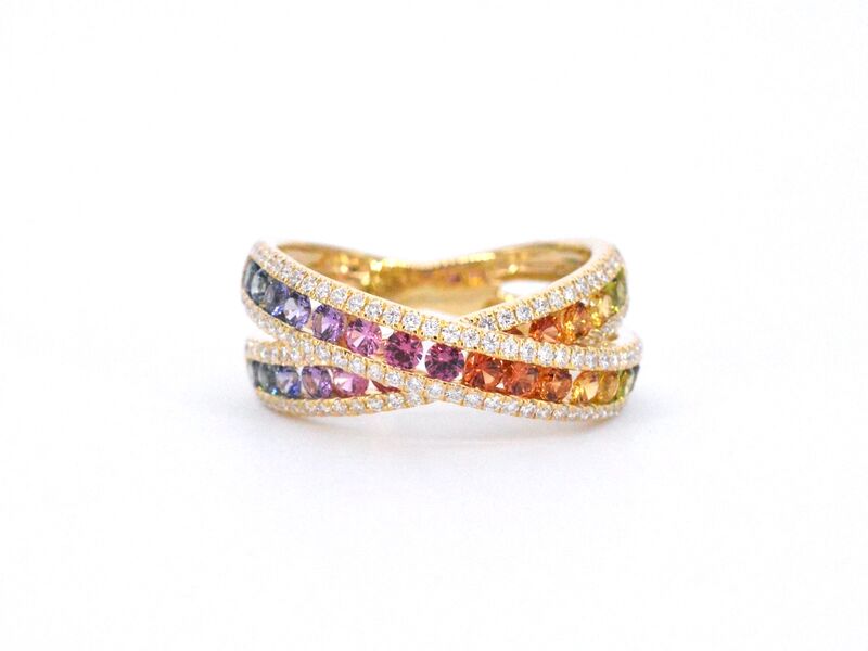 Gouden ring met diamanten en multicolour saffieren – foto 6 – kavel bij Onlineveilingmeester