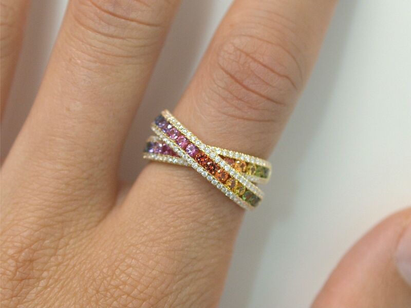 Gouden ring met diamanten en multicolour saffieren – foto 9 – kavel bij Onlineveilingmeester