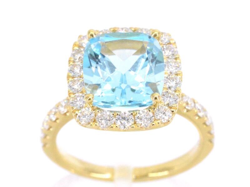 Gouden entourage ring met natuurlijke topaas en diamanten – kavel bij Onlineveilingmeester