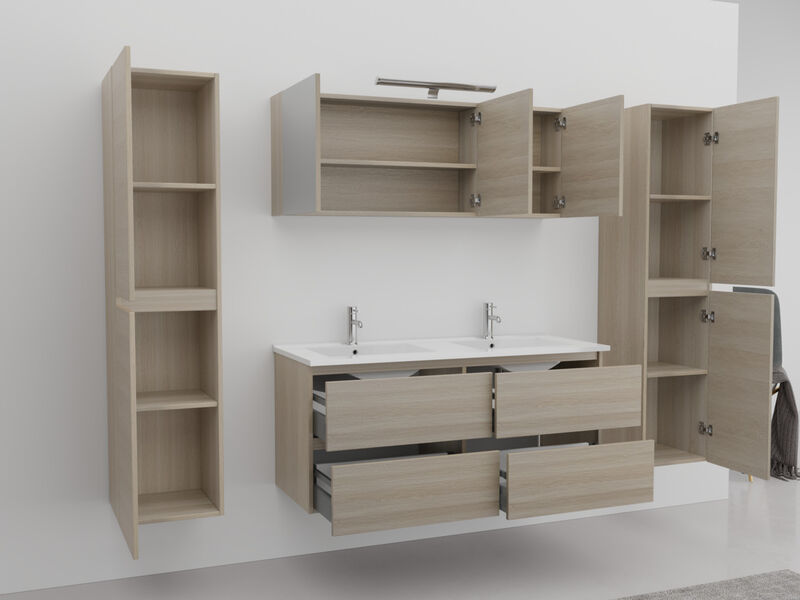 Badkamermeubel, Vonato, Lagom 120, licht hout decor – foto 3 – kavel bij Onlineveilingmeester