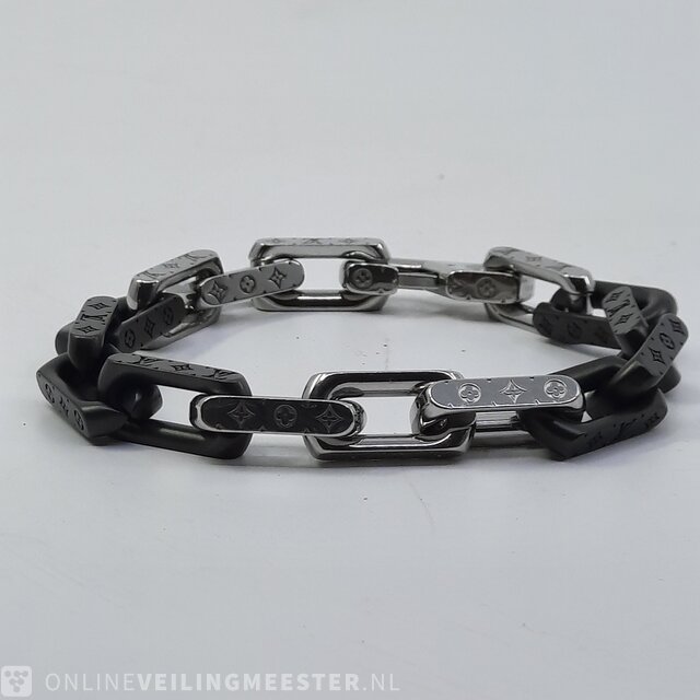 LOUIS VUITTON Monogram Chain Bracelet M00687 Black/Silver Men's